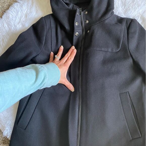 J. Crew Melton Wool Coat Black Hooded Zip Front Womens Size 4P - Picture 4 of 10